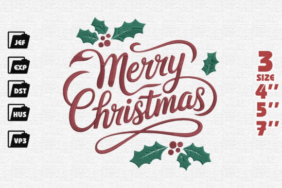 Elegant Merry Christmas Script with Holly Embroidery Design Review