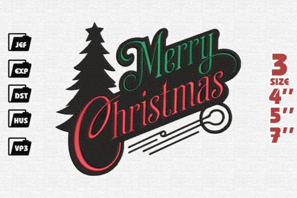 Elegant Merry Christmas Tree Embroidery Design