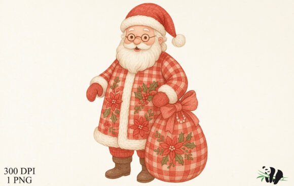 Faux Embroidery Gingham Santa Claus PNG Review
