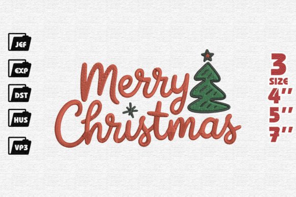 Modern Merry Christmas Script with Tree Embroidery Design Review