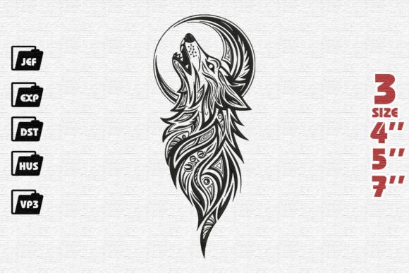 Tribal Howling Wolf and Moon Embroidery Design Review